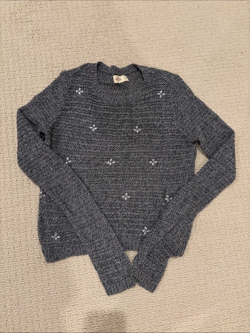 Hollister Charcoal Gray Beaded Crewneck Sweater